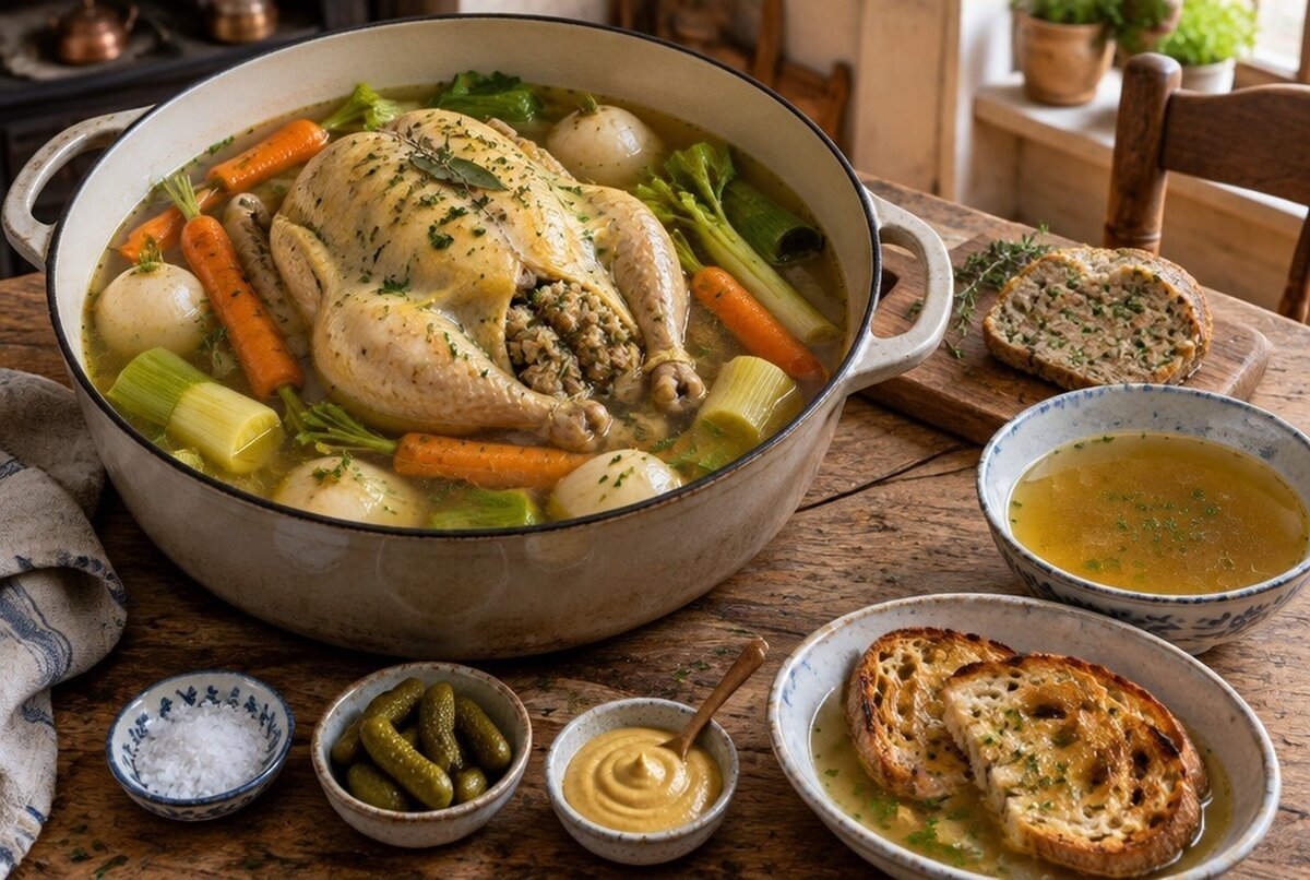 Poule au pot with vegetables and broth